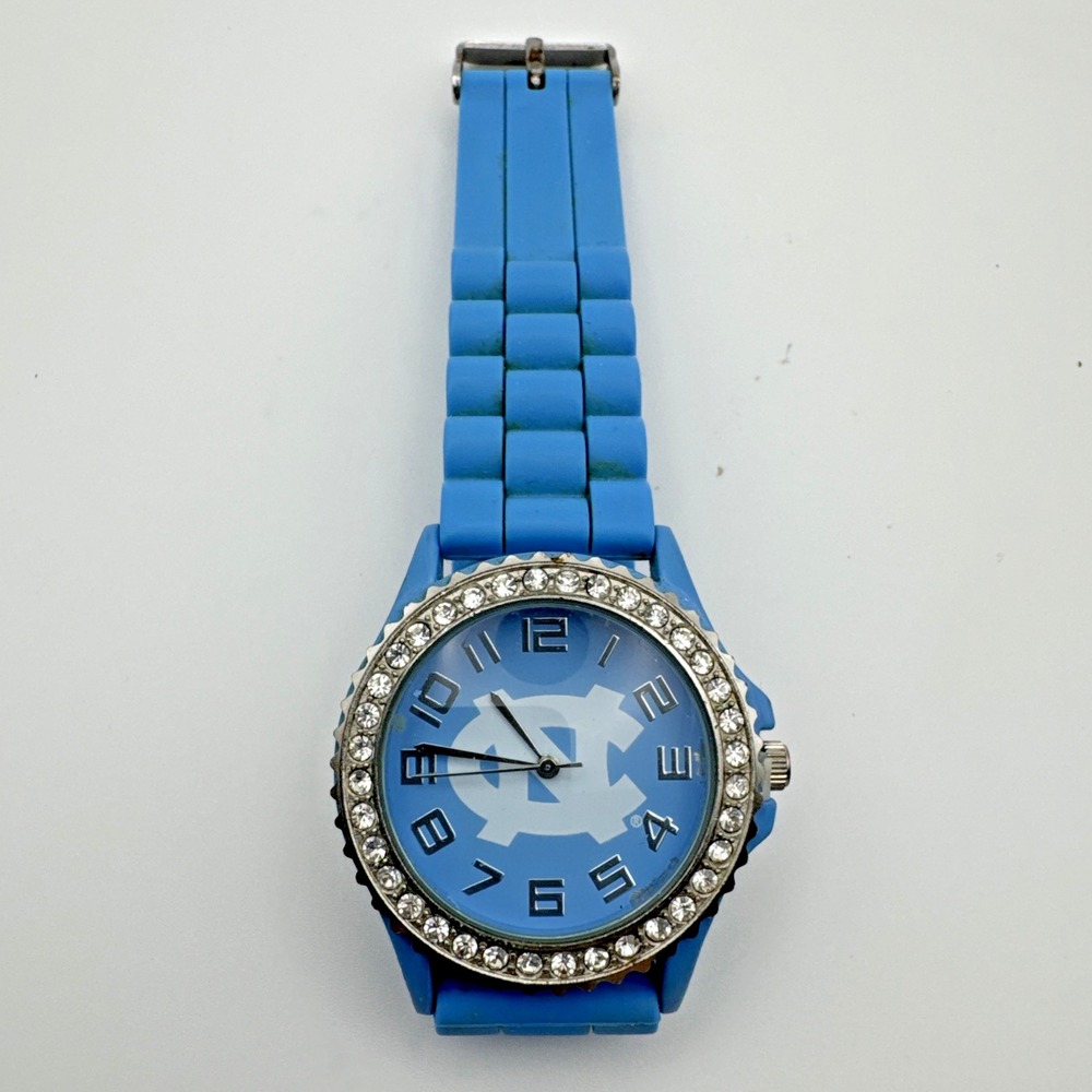 North Carolina Tar Heels Women's Watch Rhinestones Bezel Silicone Needs Battery
